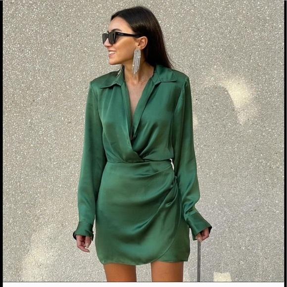 Zara Dresses Zara Green Satin Effect Mini Dress Size Medium Poshmark